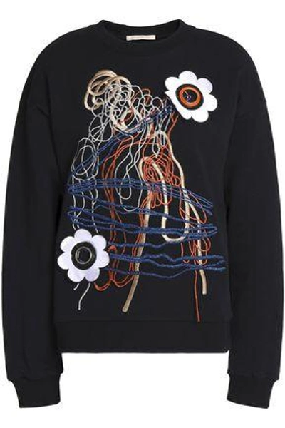 Christopher Kane Woman Floral-appliquéd Embroidered Cotton-blend Terry Sweatshirt Black