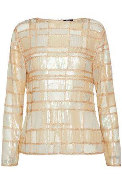 Raoul Bead And Sequin-embellished Mesh Top In Pastel Yellow