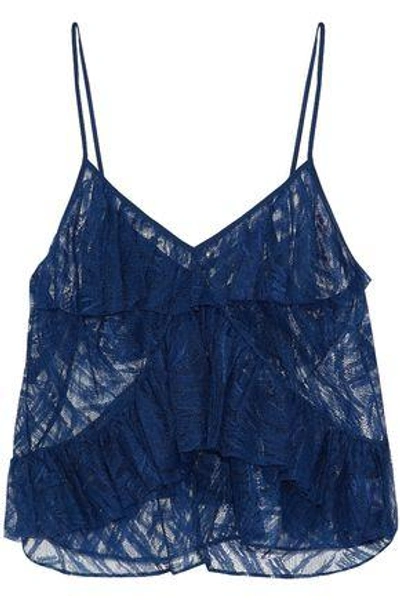 Michelle Mason Woman Ruffled Lace And Tulle Top Navy