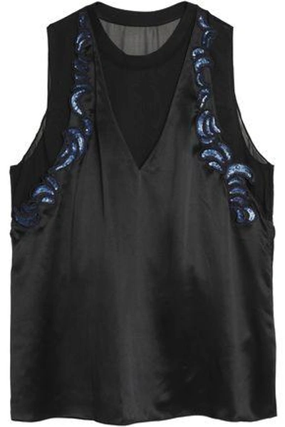 3.1 Phillip Lim / フィリップ リム Woman Sequin-embellished Silk-satin Top Black