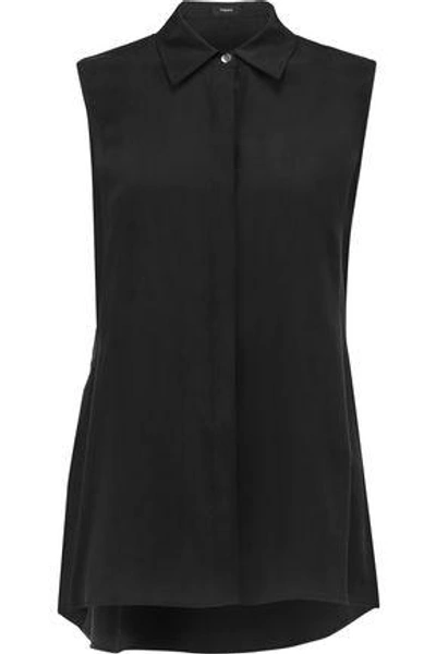 Theory Woman Tie-front Washed-silk Shirt Black