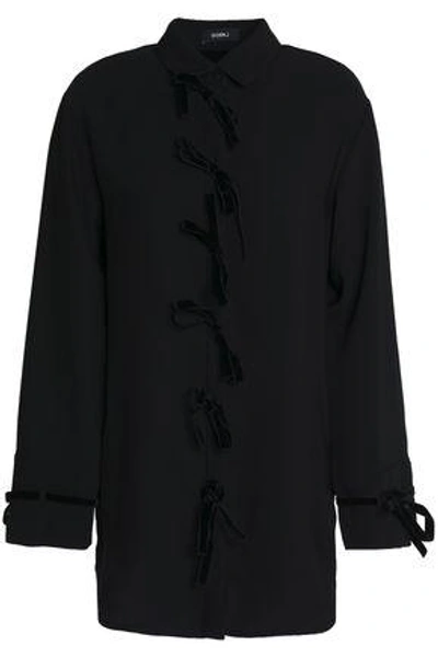 Goen J Velvet Bow-detailed Crepe Shirt In Black