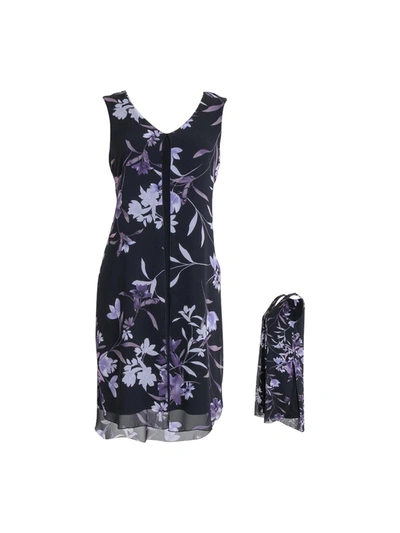 Connected Apparel Womens Overlay Hi-low Sheath Dress In Purple