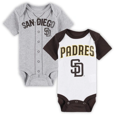 Outerstuff Babies' Newborn And Infant Boys And Girls White, Heather Gray San Diego Padres Little Slugger Two-pack Bodys In White,heather Gray