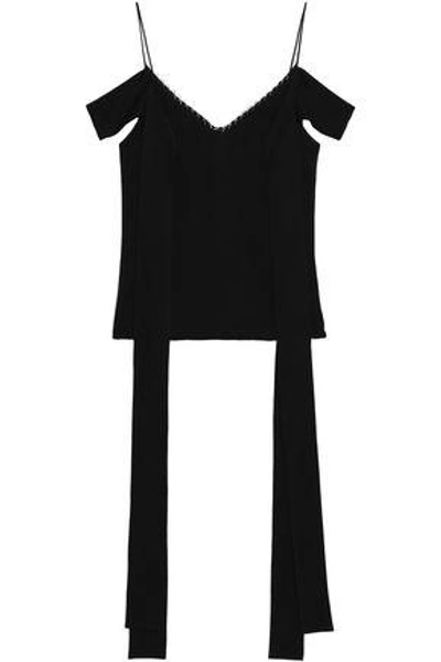 Ellery Woman Cold-shoulde Ring-embellished Crepe Top Black