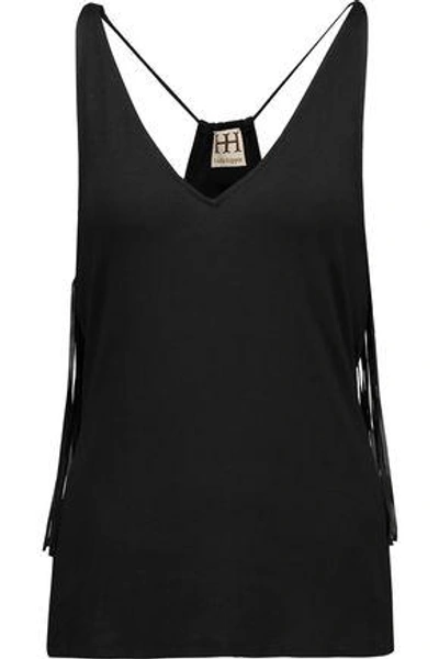 Haute Hippie Woman So Lets Go Dancing Faux Leather-trimmed Fringed Jersey Tank Black