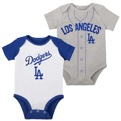 Outerstuff Babies' Infant Boys And Girls White, Heather Gray Los Angeles Dodgers Two-pack Little Slugger Bodysuit Set In White,heather Gray