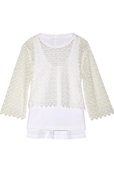 Chloé Layered Cotton Guipure Lace And Cotton-blend Jersey Top In White