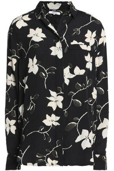 Ganni Woman Floral-print Crepe Shirt Black