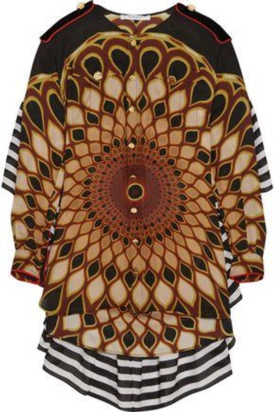 Givenchy Printed Ruffled Shirt In Multicolored Silk-georgette In Brown