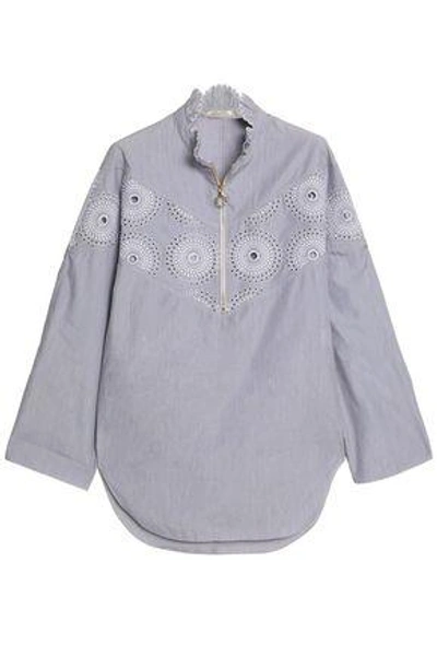 Nina Ricci Woman Broderie Anglaise-paneled Cotton-poplin Tunic Gray