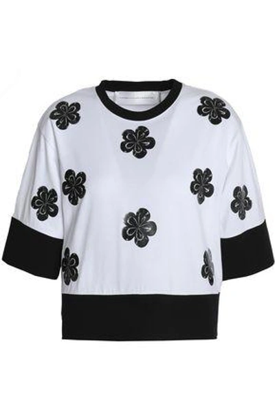 Victoria Victoria Beckham Woman Coated Floral-appliquéd Cotton-jersey T-shirt White