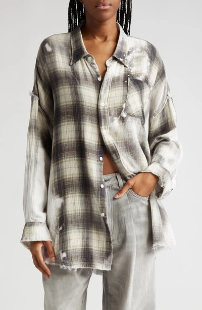 R13 Plaid-check Pattern Bleached Shirt In Grey