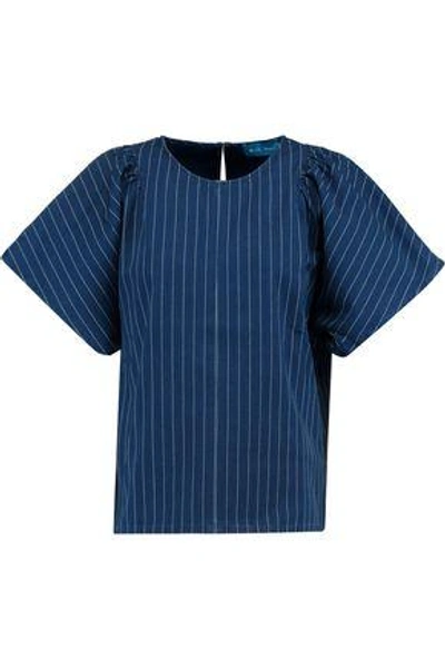 M.i.h. Jeans Woman Mina Gathered Striped Cotton-canvas Top Storm Blue In Navy