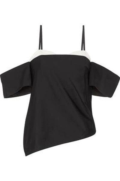 Tibi Woman Agathe Off-the-shoulder Layered Cady Top Black