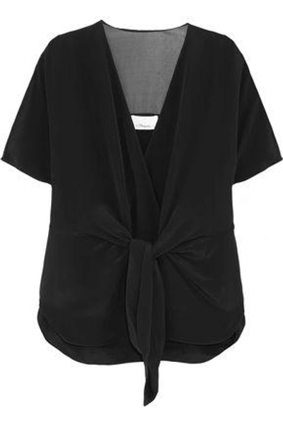 3.1 Phillip Lim / フィリップ リム Woman Voile-paneled Knotted Silk Top Black