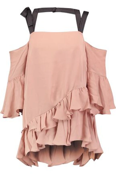 Cinq À Sept Woman Cold-shoulder Ruffled Silk Top Antique Rose