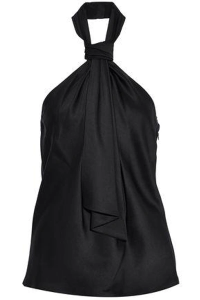 Jason Wu Woman Knotted Satin-crepe Halterneck Top Black In Black