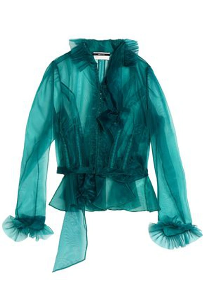 Maison Margiela Woman Ruffled Cotton-blend Organza Blouse Turquoise