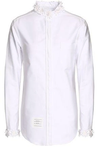Thom Browne Woman Floral-appliquéd Cotton Oxford Shirt White