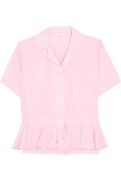 Tome Ruffle-trimmed Cotton Peplum Shirt In Baby Pink