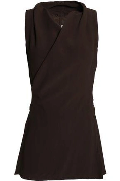 Rick Owens Woman Crepe Wrap Top Dark Brown