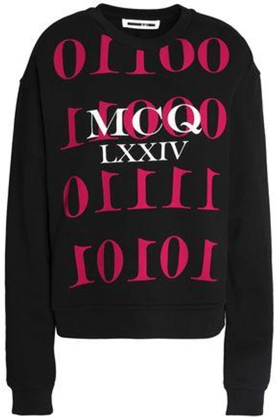 Mcq By Alexander Mcqueen Woman Lace Up-embellished Printed Cotton-jersey Sweatshirt Black
