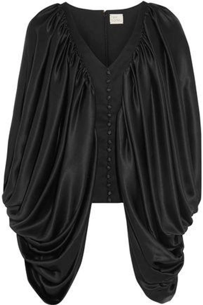 Hillier Bartley Draped Silk-satin And Wool-twill Top In Black
