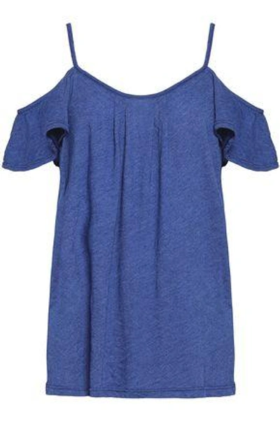 Joie Woman Cold-shoulder Pleated Cotton-blend Jersey Top Blue