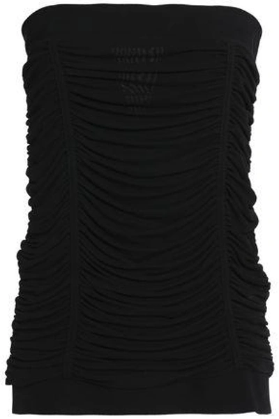 Balmain Woman Strapless Ruched Crepe Top Black