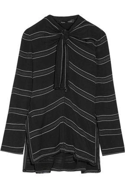 Proenza Schouler Woman Knotted Tie-front Striped Crepe Top Black