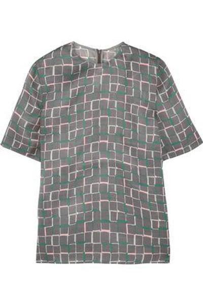 Marni Woman Printed Silk And Wool-blend Top Gray In Gray