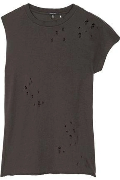 R13 Woman Asymmetric Distressed Cotton And Cashmere-blend T-shirt Black
