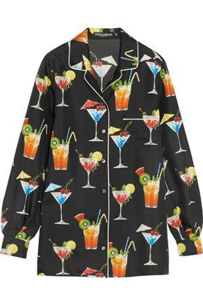 Dolce & Gabbana Printed Silk-twill Shirt In Black