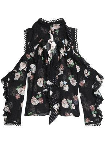 Nicholas Cold-shoulder Ruffled Floral-print Fil Coupé Silk-blend Chiffon Blouse In Black