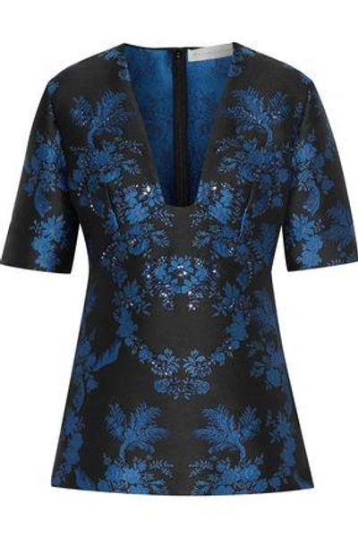 Stella Mccartney Woman Mirella Crystal-embellished Floral-jacquard Top Bright Blue