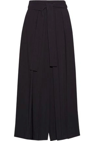 The Row Skannt Belted Crepe Wide-leg Pants In Midnight Blue