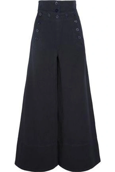 Chloé Cotton-blend Twill Wide-leg Pants In Midnight Blue