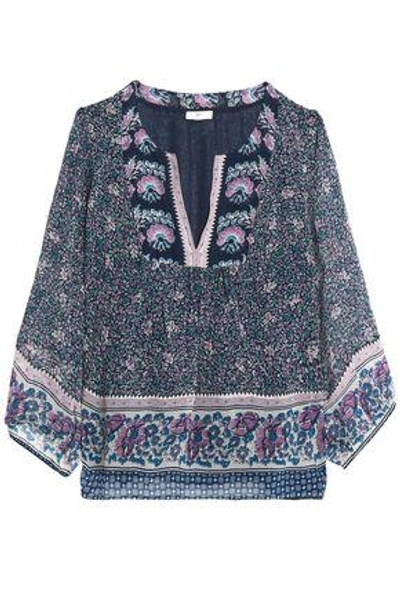 Joie Woman Floral-print Silk-chiffon Blouse Navy