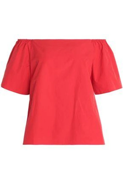 Alice And Olivia Off-the-shoulder Cotton-poplin Top In Red