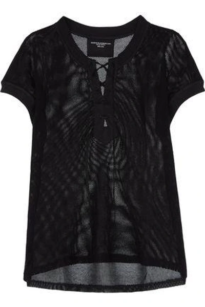 Majestic Woman Lace-up Cotton-mesh Top Black