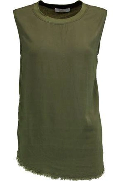 Bailey44 Woman Frayed Jersey-paneled Crepe De Chine Tank Army Green