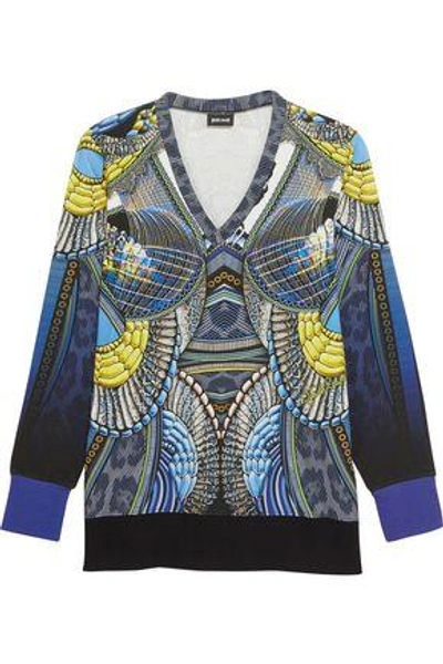 Just Cavalli Woman Printed Cotton-blend Jersey Top Blue