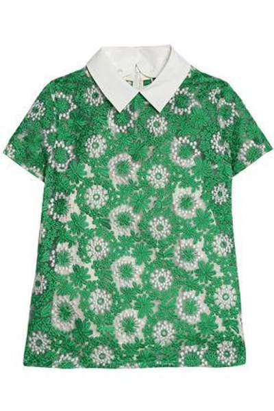 Raoul Woman Poplin-trimmed Embroidered Organza Shirt Jade