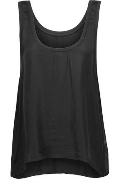 Enza Costa Woman Ribbed Knit-trimmed Satin Tank Black
