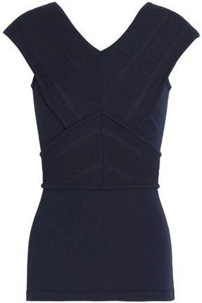 Antonio Berardi Woman Pointelle-trimmed Stretch-knit Top Blue