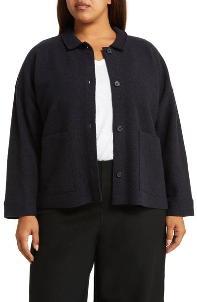 Eileen Fisher Missy Lightweight Boiled Wool Shirt Jacket In Nocturne