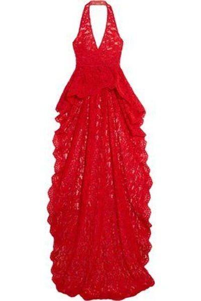 Reem Acra Woman Corded Lace Halterneck Top Red