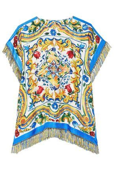 Dolce & Gabbana Fringe-trimmed Printed Silk-blend Twill Top In Marigold