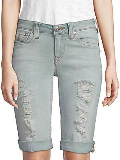 True Religion Distressed Denim Shorts In Light Blue